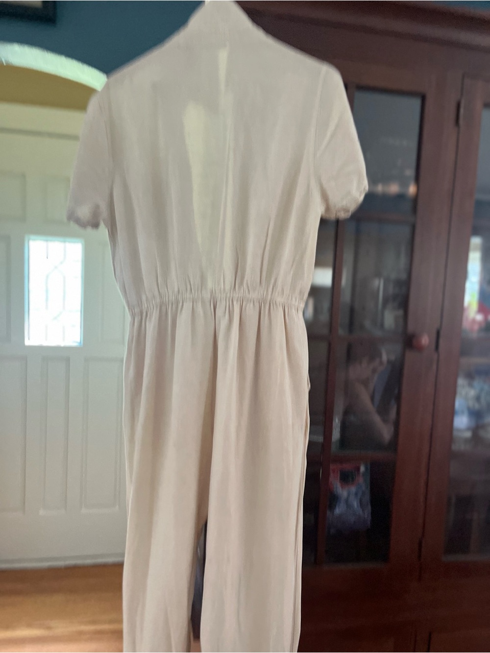 100% Cotton Neutral Cream Short-Sleeve Jumpsuit